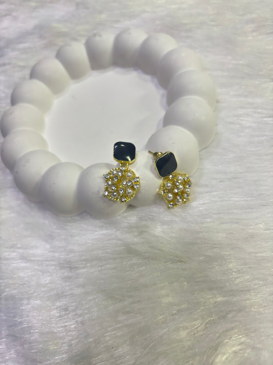 Gold-Plated Black & CZ Drop Earrings