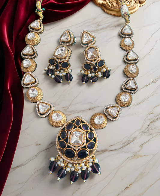Midnight Maharani Kundan Necklace Set