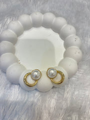 Classic Pearl Stud Earrings with Golden Hoop Accent
