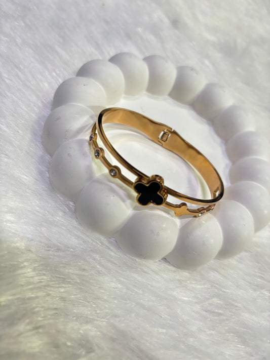 Black Clover Kada – Rose Gold Plated Stone-Accented Bangle