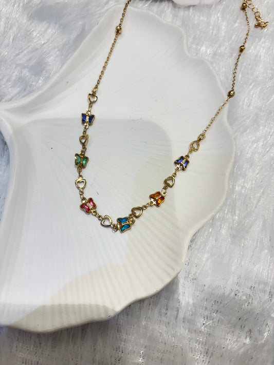 Gold Plated Multicolor Butterfly Necklace
