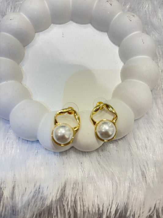 Classic Pearl Twist Stud Earrings – Gold Plated