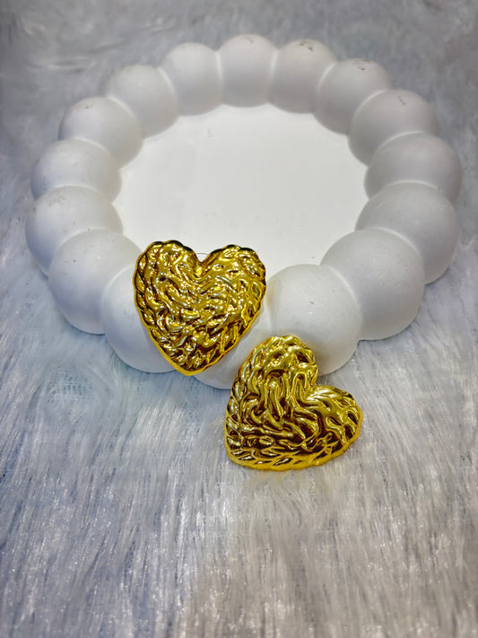 Gold-Plated Textured Heart Stud Earrings
