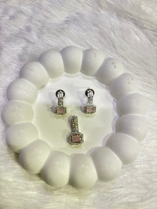 Elegant Square-Cut Stone Pendant & Earrings Set – Multi-Color Options