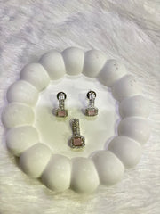 Elegant Square-Cut Stone Pendant & Earrings Set – Multi-Color Options