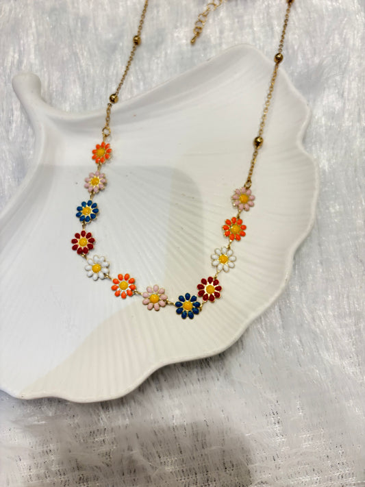 Gold Plated Multicolor Daisy Flower Necklace