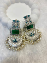 Long Oxidized Rectangular Stones Earrings