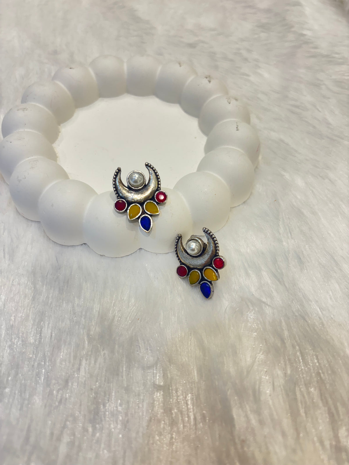 Oxidized Multicolour Chaand Design Studs
