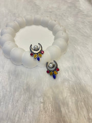 Oxidized Multicolour Chaand Design Studs