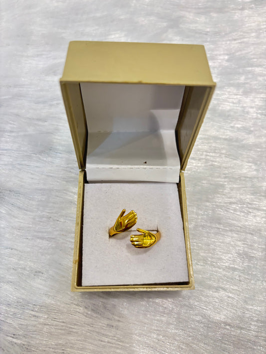 Golden Hand Motif Adjustable Ring – Artistic Statement Jewelry
