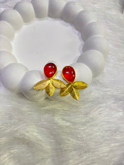 Golden Leaf Stone Stud Earrings – Multi Colors