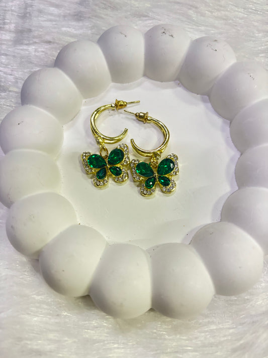 Emerald Butterfly Hoop Earrings