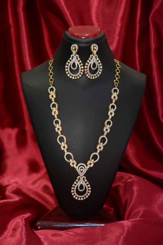 AD Tear Drop Gold Plated Necklace Set – Elegant American Diamond Jewelry for Women