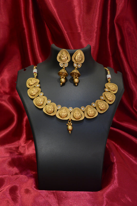 Lakshmi Ji Gold Plated Necklace Set – Temple Jewelry