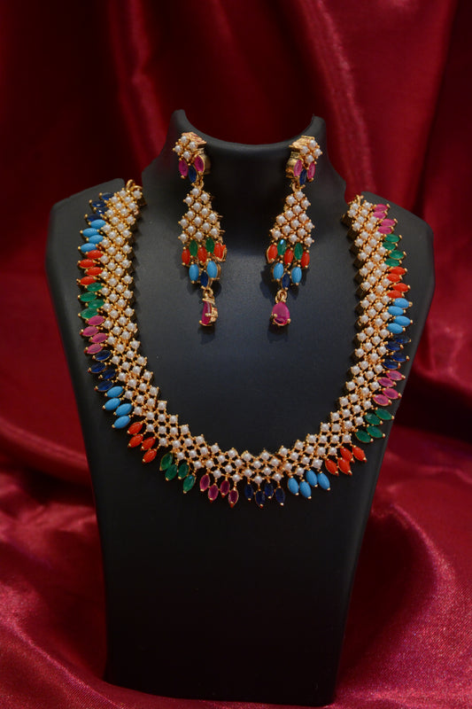 Multicolor Pearl Gold Plated Necklace Set – Traditional Ethnic Jewelry for Women