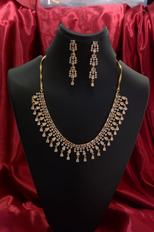Rose Gold AD Elegant Necklace Set – Stylish American Diamond Jewelry for Women