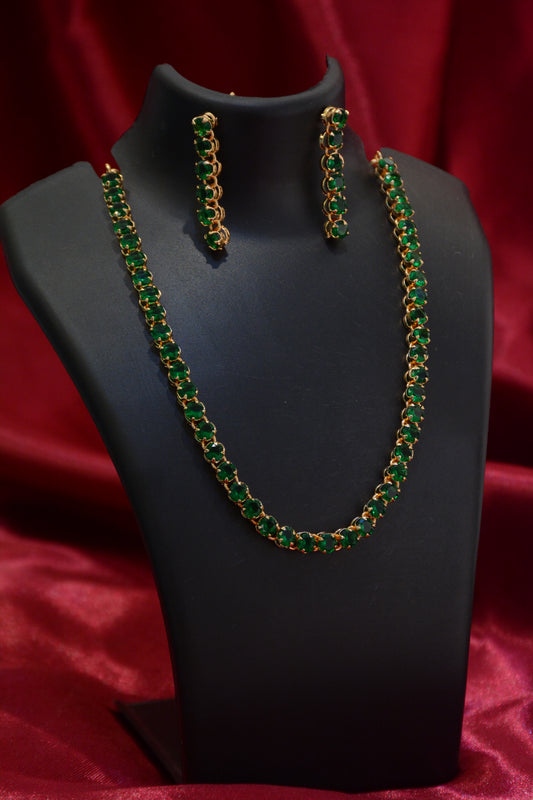 Gold Plated AD Stone Delicate Necklace Set – Elegant American Diamond Jewelry for Women