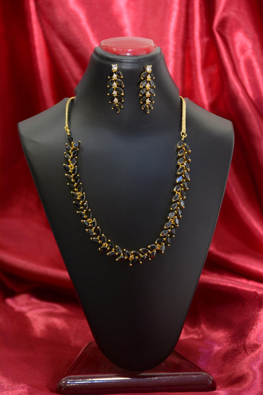 AD Black & Gold Plated Necklace Set – Elegant American Diamond Jewelry for Women