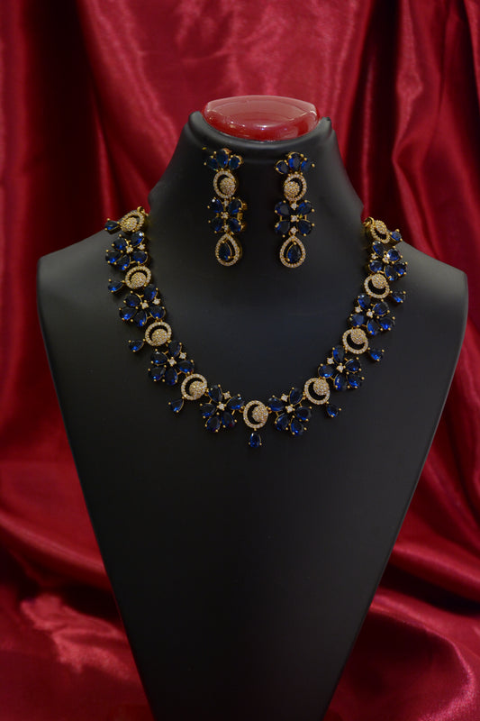 Blue Stone Butterfly Design Mehendi Polish Necklace Set – Elegant Antique Finish Jewelry for Women