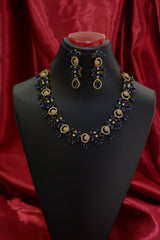 Blue Stone Butterfly Design Mehendi Polish Necklace Set – Elegant Antique Finish Jewelry for Women