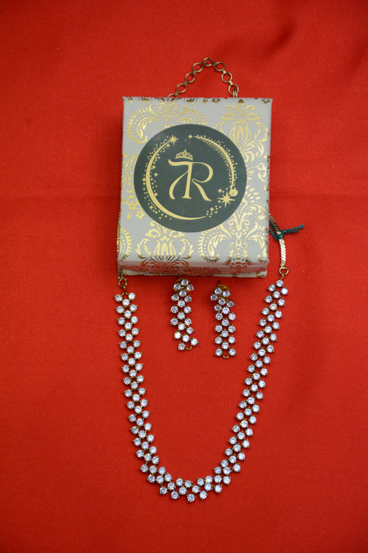 Mehendi Polish AD Necklace Set – Antique Gold Finish American Diamond Jewelry