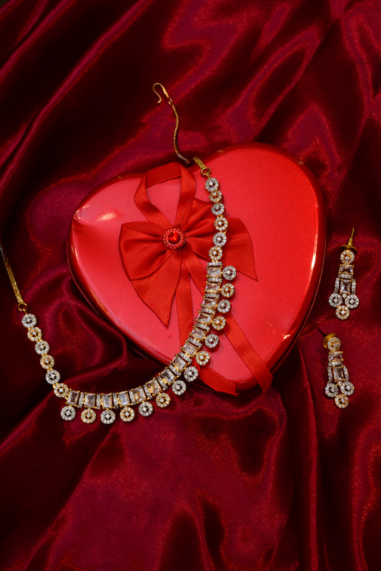 AD Gold Plated Dangling Necklace Set
