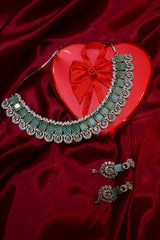 Square Teal Silver Plated Necklace Set