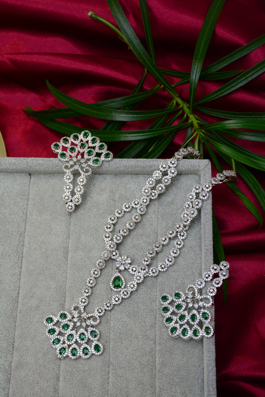 Tree Dual Line AD Silver Necklace Set