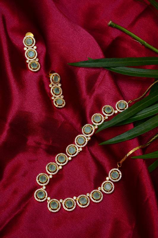 AD Teal Gold Plated Circle Necklace Set