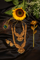 Emerald Gold Plated Temple Double Layered Necklace Set