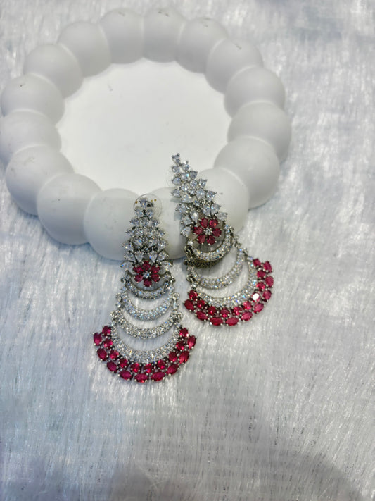 Ruby & CZ Floral Fan Chandelier Earrings