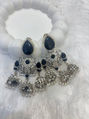 Oxidized Tear Drop Earrings