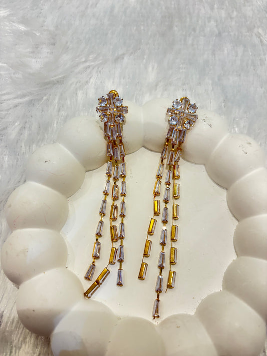 Elegant Crystal Cascade Long Dangler Earrings