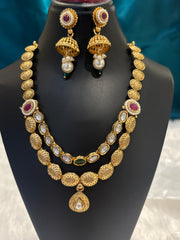 Dual Lined Gold Plated Necklace Set – Elegant Traditional Jewelry for Women