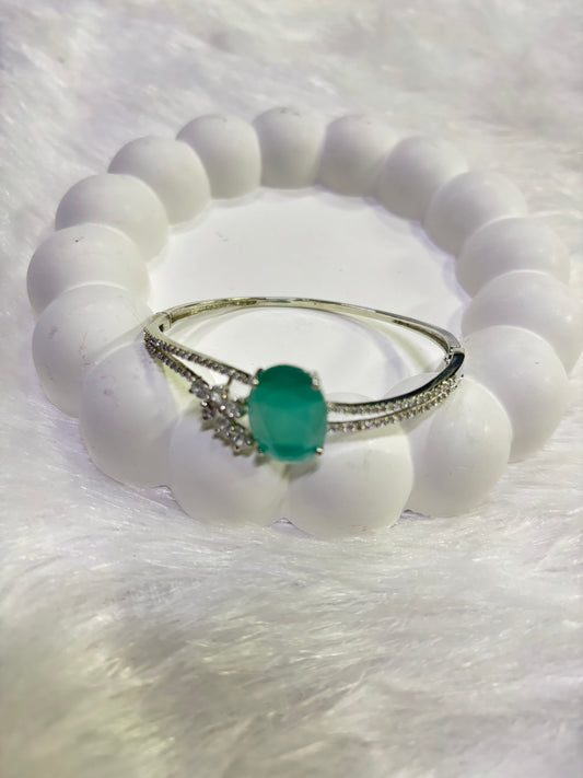 Silver Teal Stone Kada – Elegant Designer Bangle