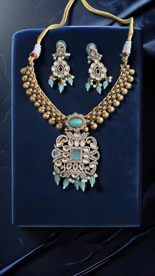 Celestial Mint Kundan Necklace Set