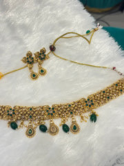 Gold Plated Emerald Tear Drop Choker Set – Bridal & Festive Jewelry