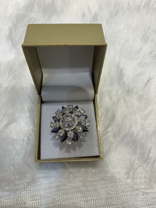 Luxurious AD Round Flower Ring – Elegant Floral American Diamond Jewelry