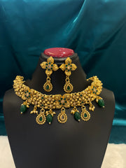 Gold Plated Emerald Tear Drop Choker Set – Bridal & Festive Jewelry