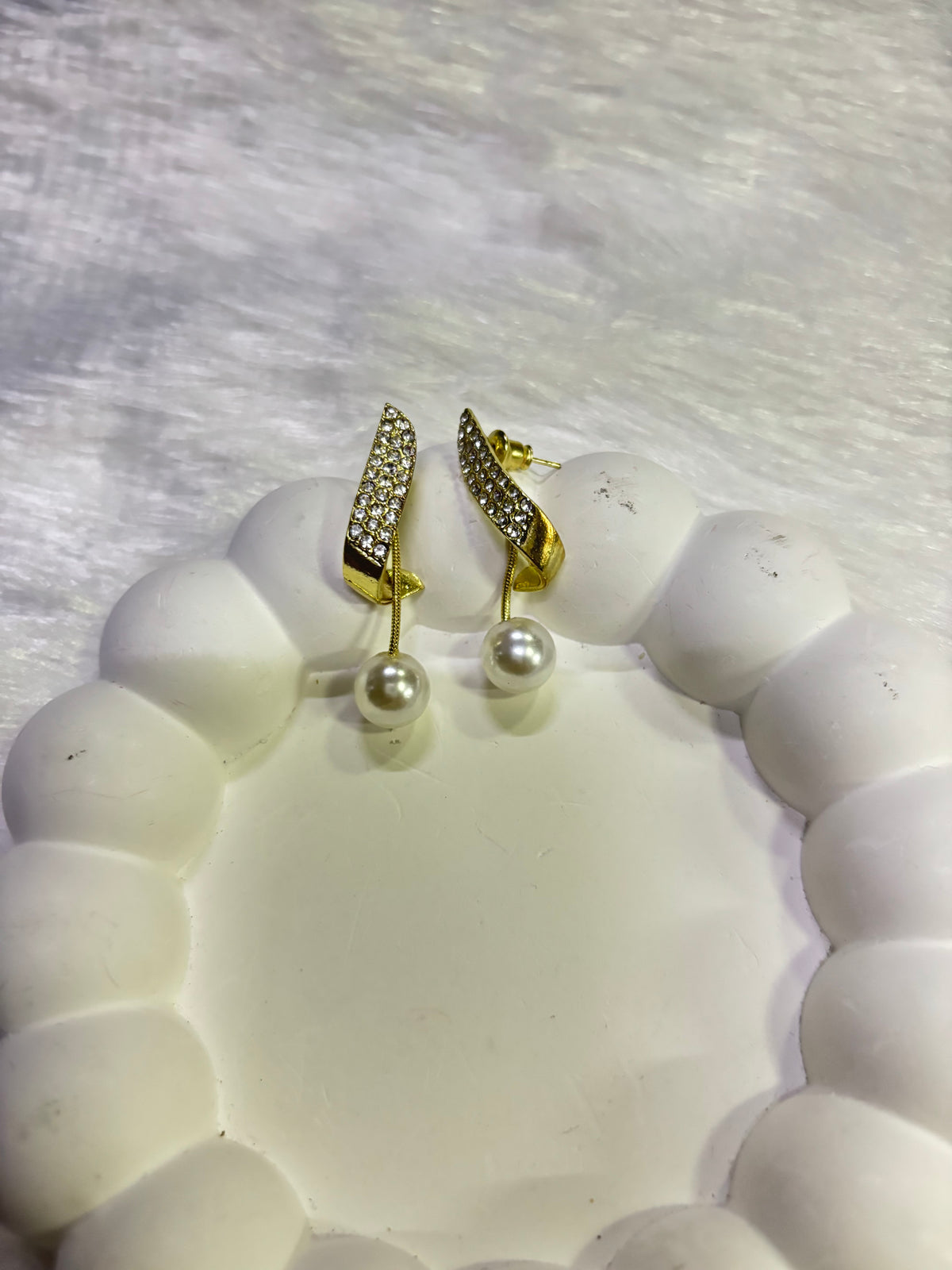 Crystal Wave Pearl Drop Earrings