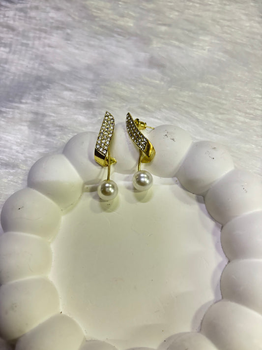 Crystal Wave Pearl Drop Earrings