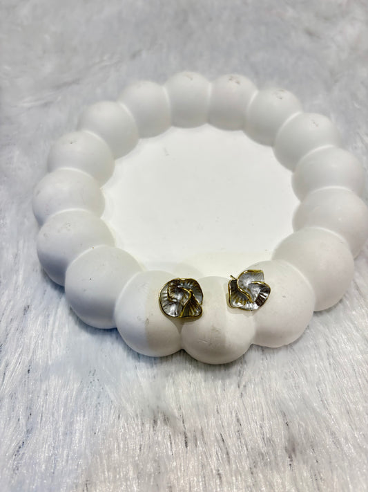 Gold-Plated Shell-Inspired White Glossy Stud Earrings