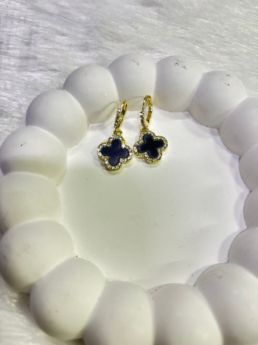 Gold-Plated Clover Drop Earrings – Crystal & Black Enamel Variants