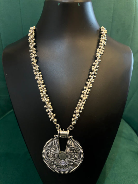 Oxidized Silver Circle Pendant Necklace