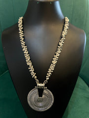 Oxidized Silver Circle Pendant Necklace