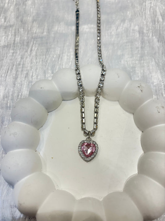 Dual Pink Heart Crystal Necklaces – Elegant & Romantic