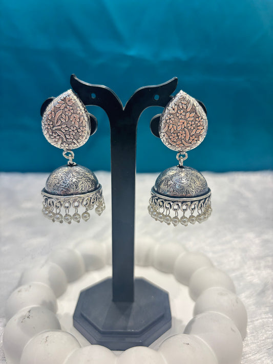 Medium Length Oxidized Tear Drop Jhumka Earrings