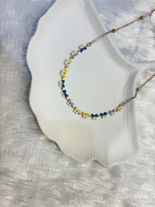 Gold Plated Pastel Butterfly Necklace