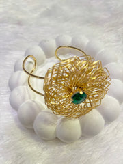 Gold Floral Wire Kada – Statement Green Stone Bangle