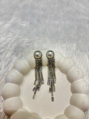 Pearl Studded Silver Crystal Tassel Earrings